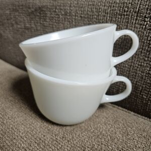 Set of 2 vintage all white milk glass Pyrex mugs cups